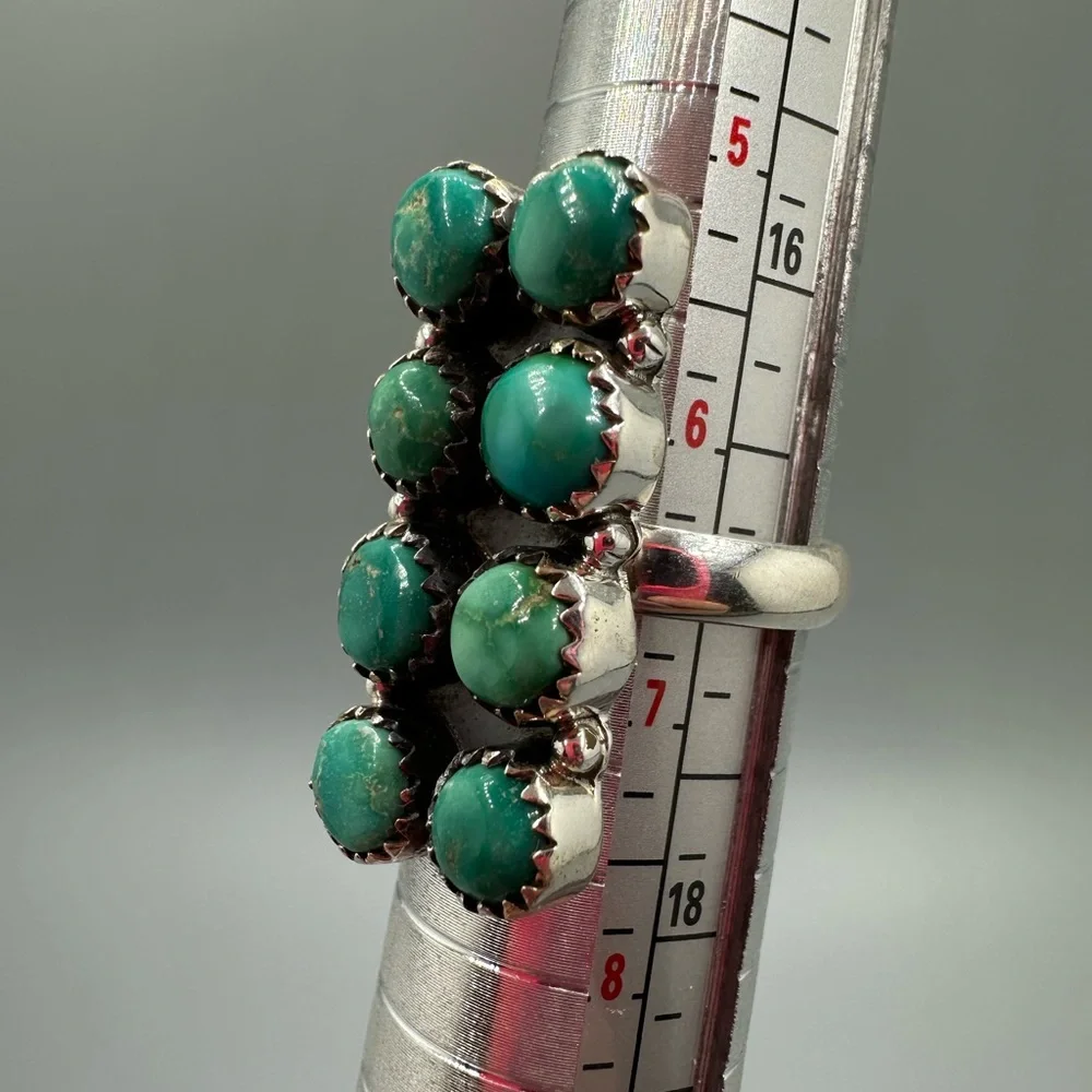 Kingman Turquoise Sterling Silver 925 Handmade Bar Ring Adjustable - Picture 5 of 10
